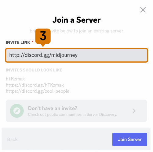 该图显示了加入 Midjourney Discord 服务器的第三步